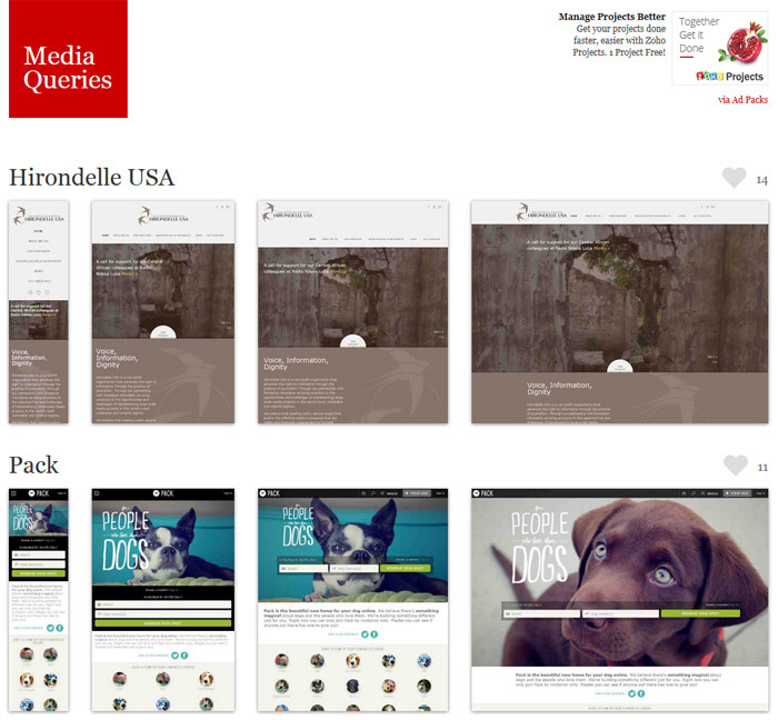 Site mediaqueri.es com exemplos de sites responsivos