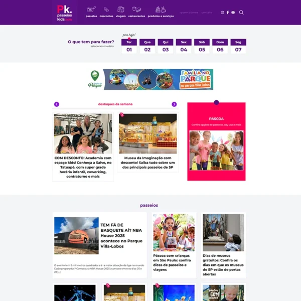 screenshot: Passeios Kids